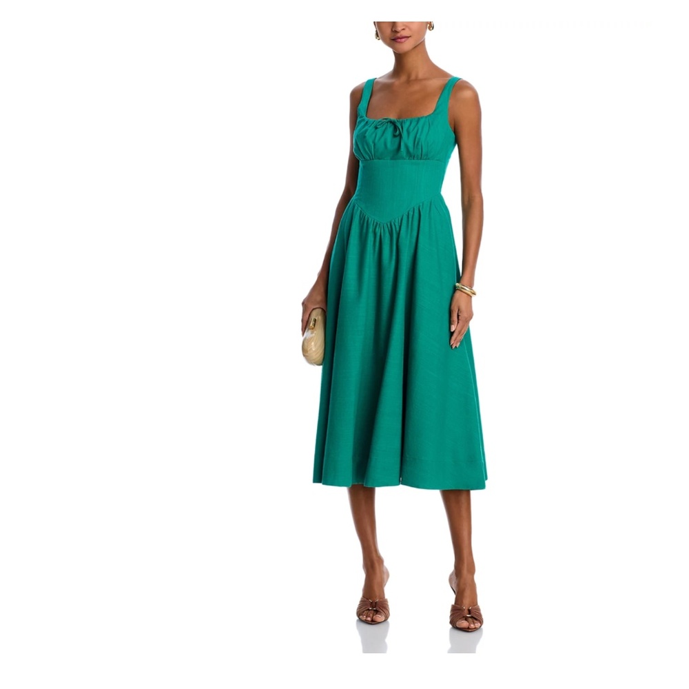 Aqua Fit-and-flare Linen Blend poplin midi dress - Picture 3 of 4